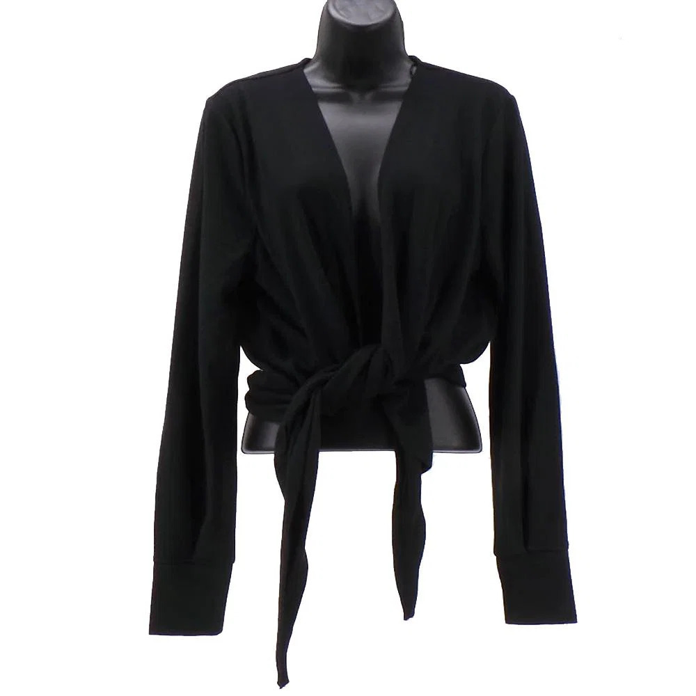Colleen Lopez Tie-Front Sweater Knit Topper Black - Plus